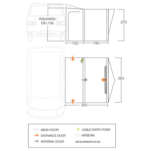 Vango Tolga Air VW Drive Away Awning (180 - 210cm) Campervan - Vango - Van Life Living