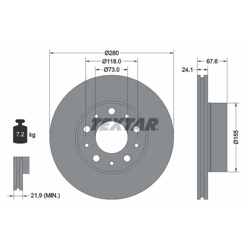 Textar 2 x Vented Front Brake Discs 92275105-x2