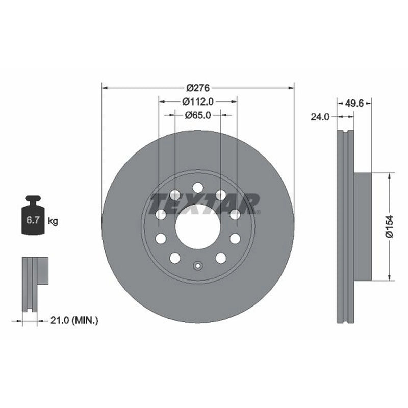 Textar 2 x Vented Front Brake Discs 92271905-x2