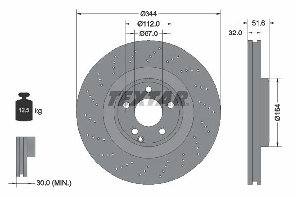 Textar 1 x Perforated 344mm Brake Disc 92289905