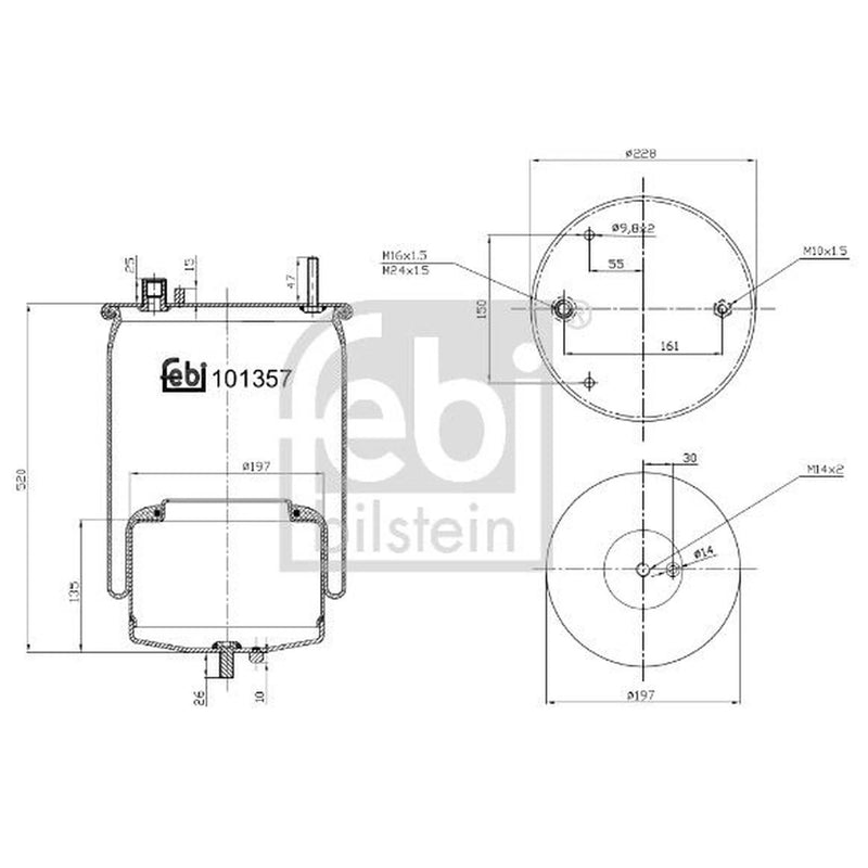 Febi Air Suspension Bellow 198mm Rear 101357