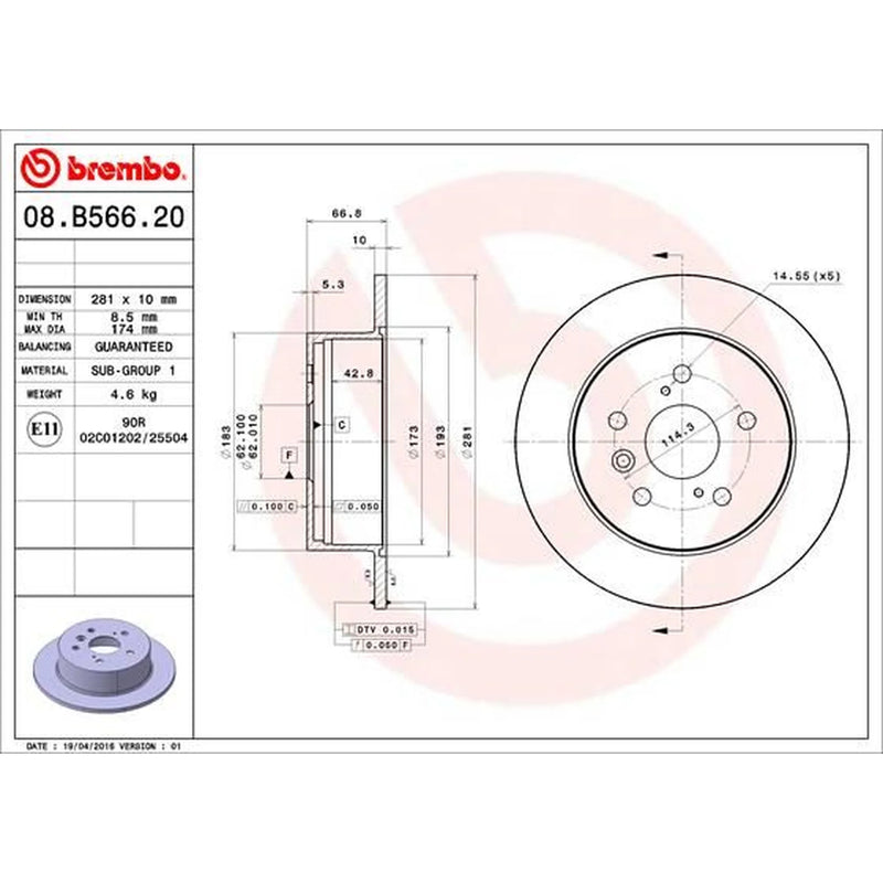 Brembo 2 x Solid Rear Brake Discs 08.B566.21-x2