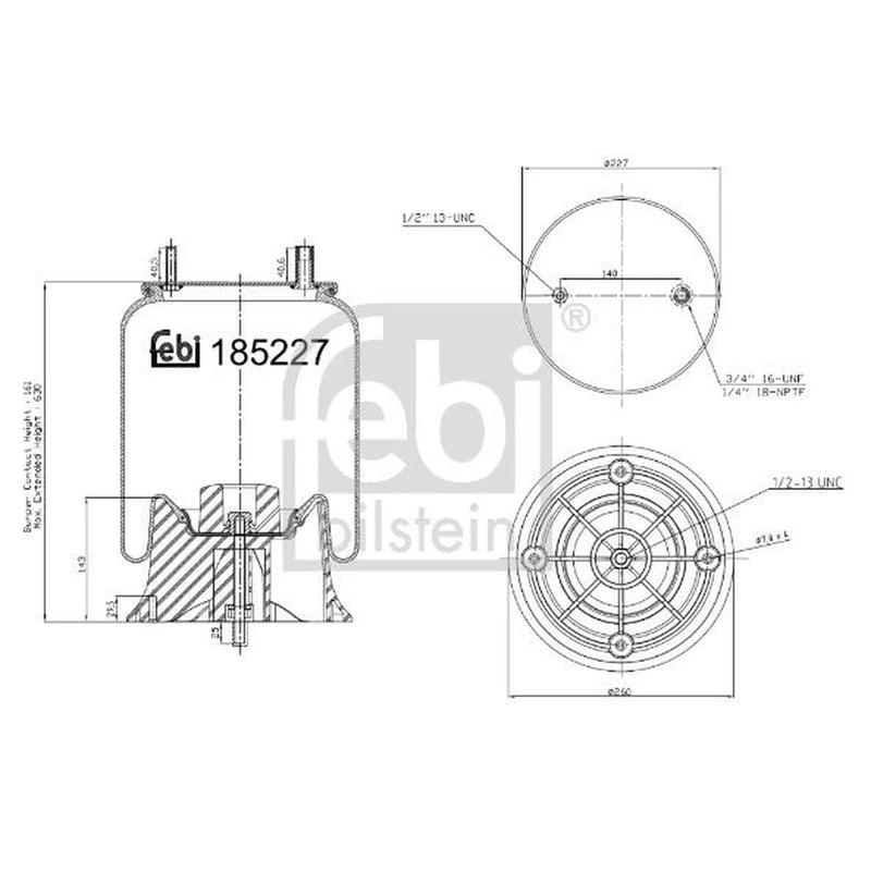 Febi Air Suspension Bellow 260mm Rear 185227