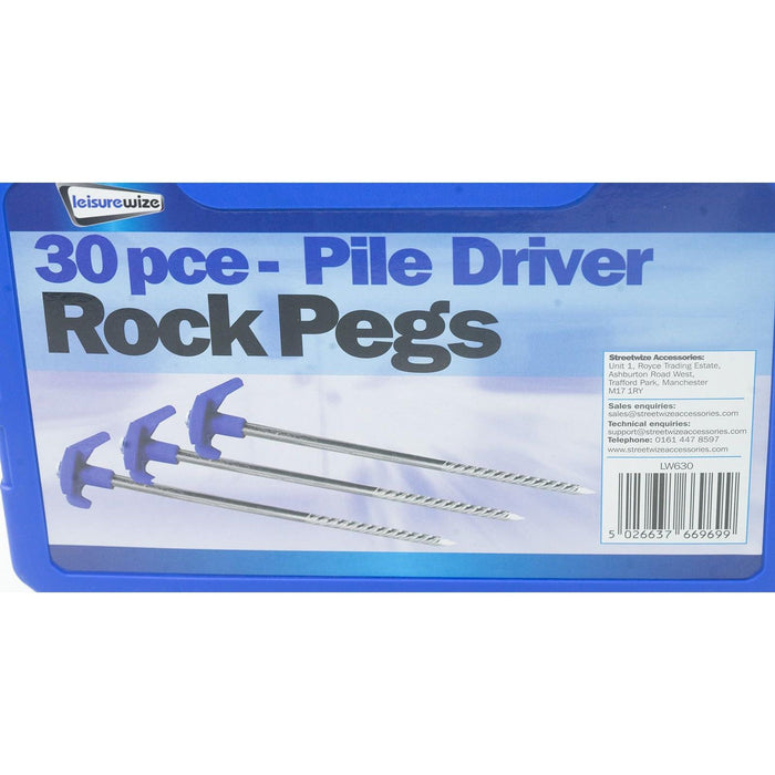 30 x Pile Driver Rock Pegs Caravan Tent Awning Thread Steel Drill by Streetwize - Leisurewize - Van Life Living