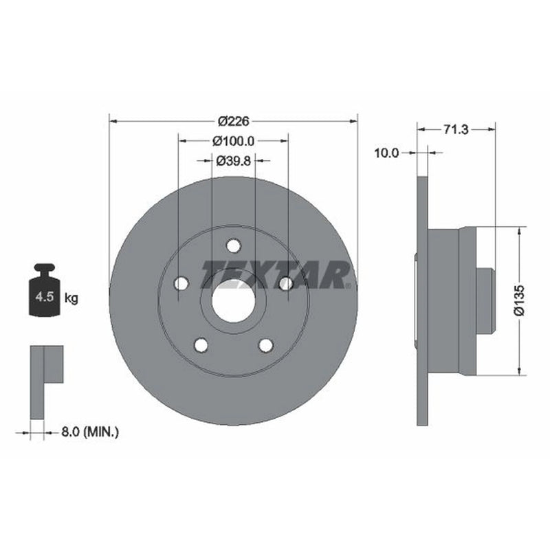 Textar 2 x Solid Rear Brake Discs 92153800-x2