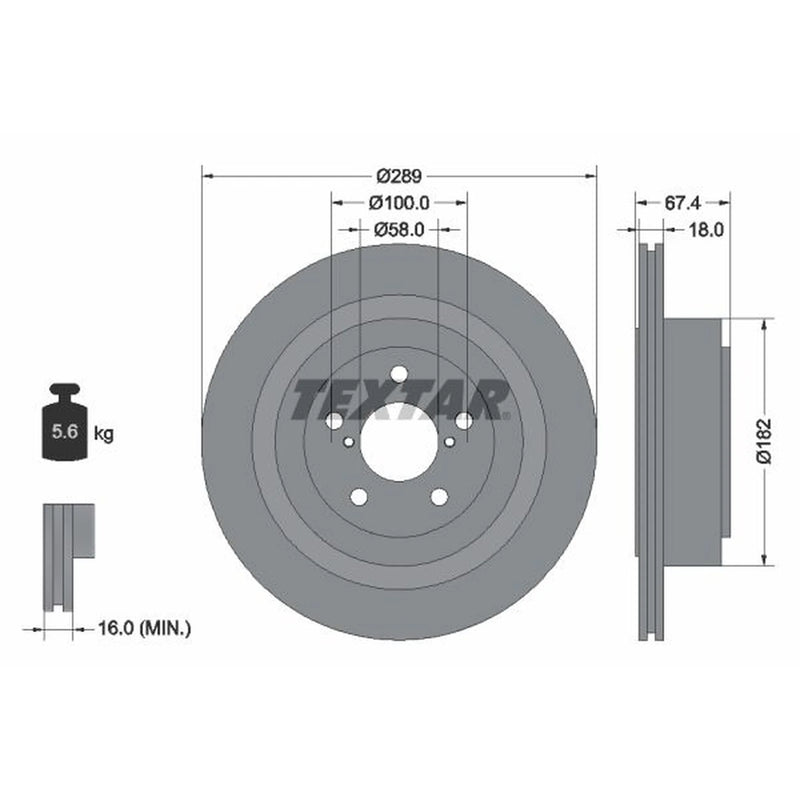 Textar 2 x Vented Rear Brake Discs 92173603-x2
