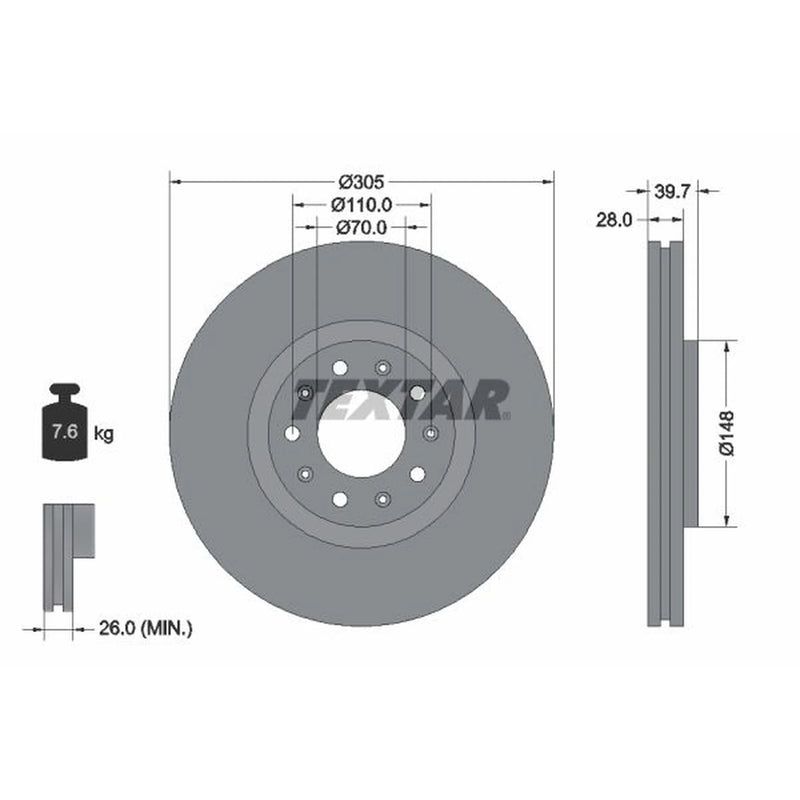 Textar 2 x Front Brake Discs 92220803-x2
