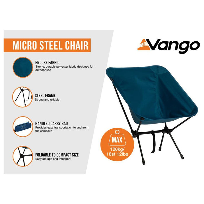 Vango Micro Steel Collapsible Camping Chair with Storage Bag - Mykonos Blue - Vango - Van Life Living