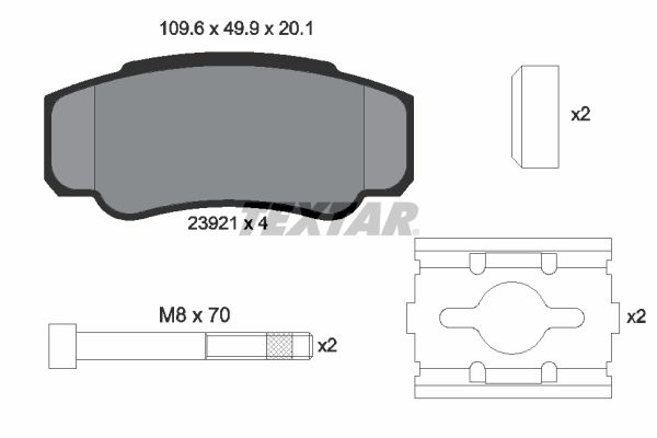 Textar Brake Pad Set Rear 109.6mm x 49.9mm x 20.1mm 2392101
