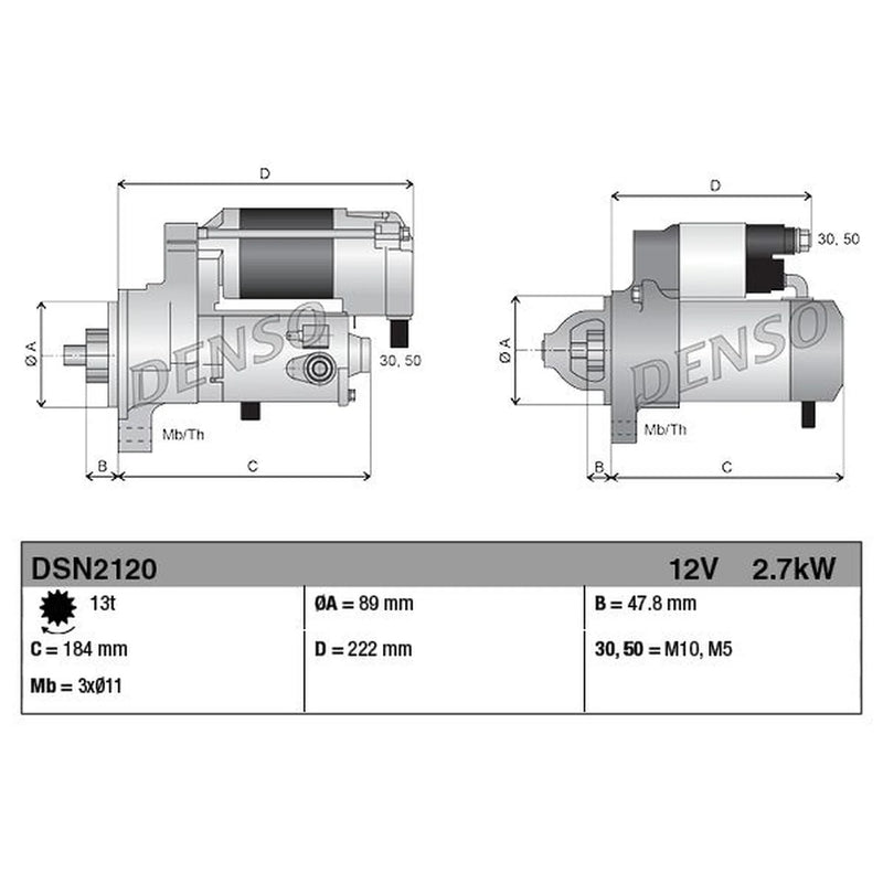 Denso Starter Motor 12V 2.7kW 13 Teeth fits Dodge Ram 2500 Pickup 1993-2001 5.9