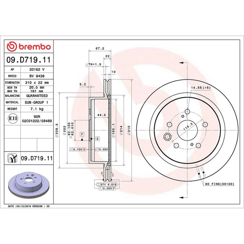 Brembo 2 x Vented Rear Brake Discs 09.D719.11-x2