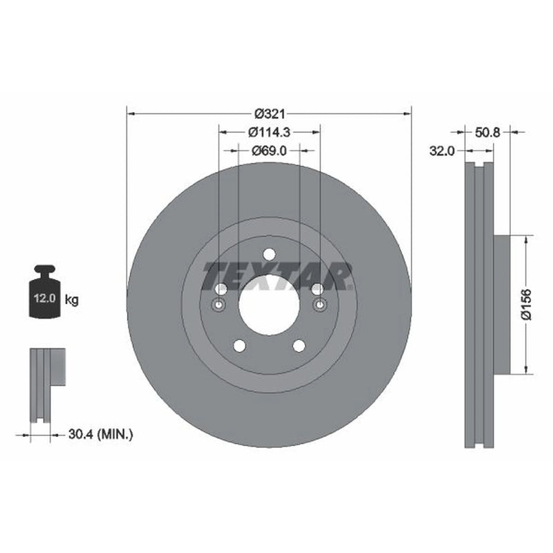 Textar 2 x Internally Vented Front Brake Discs 92221700-x2