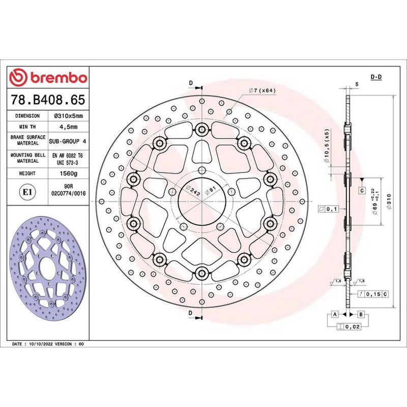 Brembo 2 x Floating Front Brake Disc Brake Discs 78B40865-x2