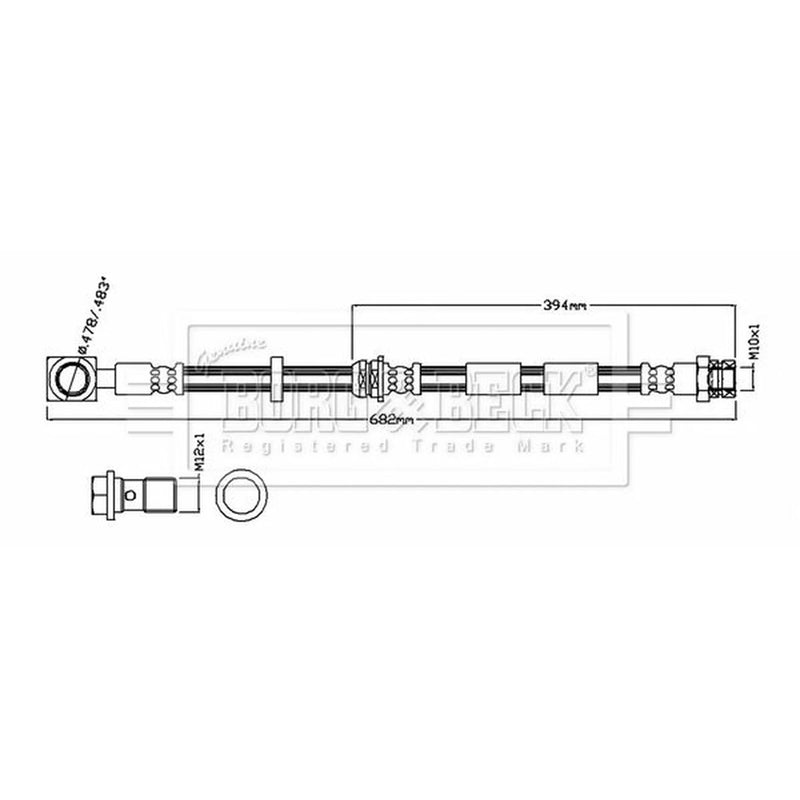 Borg & Beck Brake Hydraulic Hose Line Front Right BBH8772
