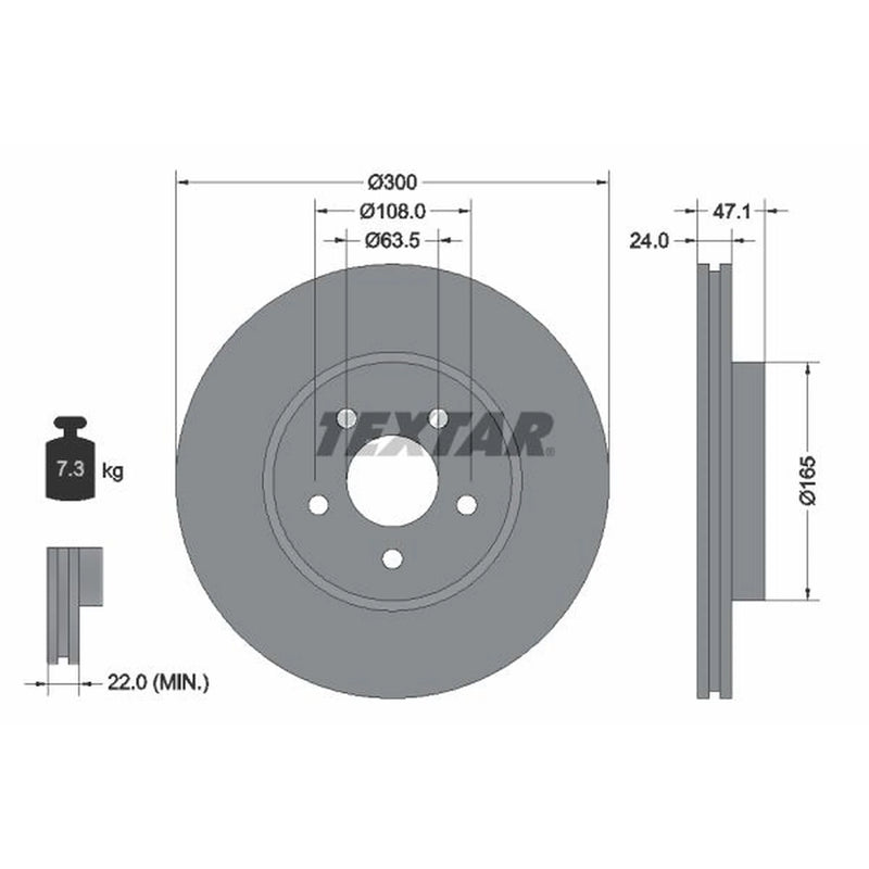 Textar 2 x Vented Front Brake Discs 92109605-x2