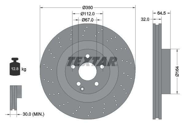 Textar 1 x Perforated 350mm Brake Disc 92176405