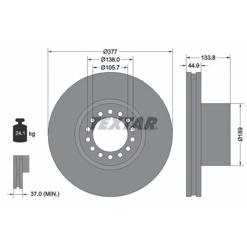 Textar 2 x Internally Vented Front Brake Discs 93101400-x2