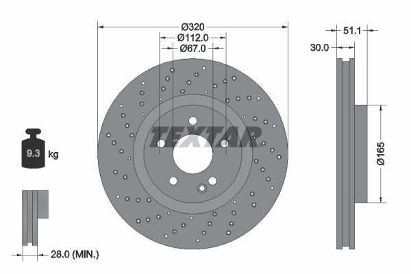 Textar 1 x Perforated 320mm Brake Disc 92262105