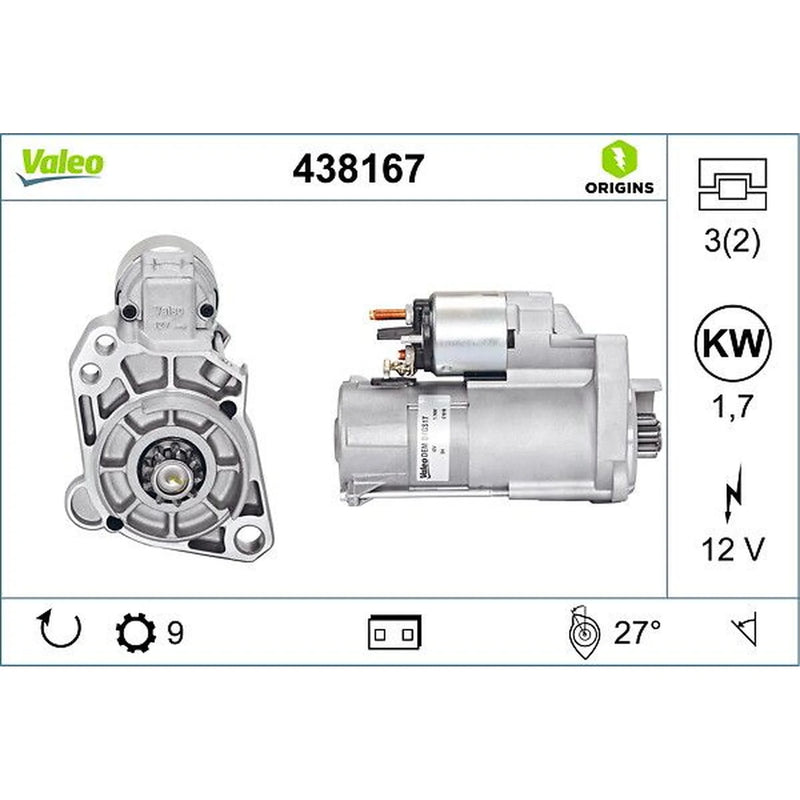 Valeo Starter Motor 12V 1.7kW 9 Teeth 438167