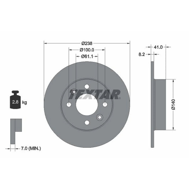 Textar 2 x Solid Front Brake Discs 92036003-x2