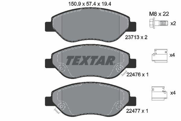 Textar Brake Pad Set Front 150.9mm x 57.4mm x 19.4mm 2247601