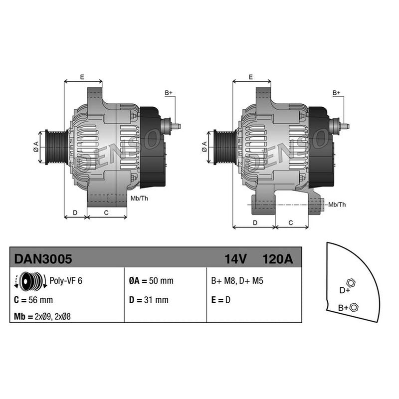 Denso Car Alternator 12V fits Mercedes-Benz C-Class 1997-2000 202.133 202.134