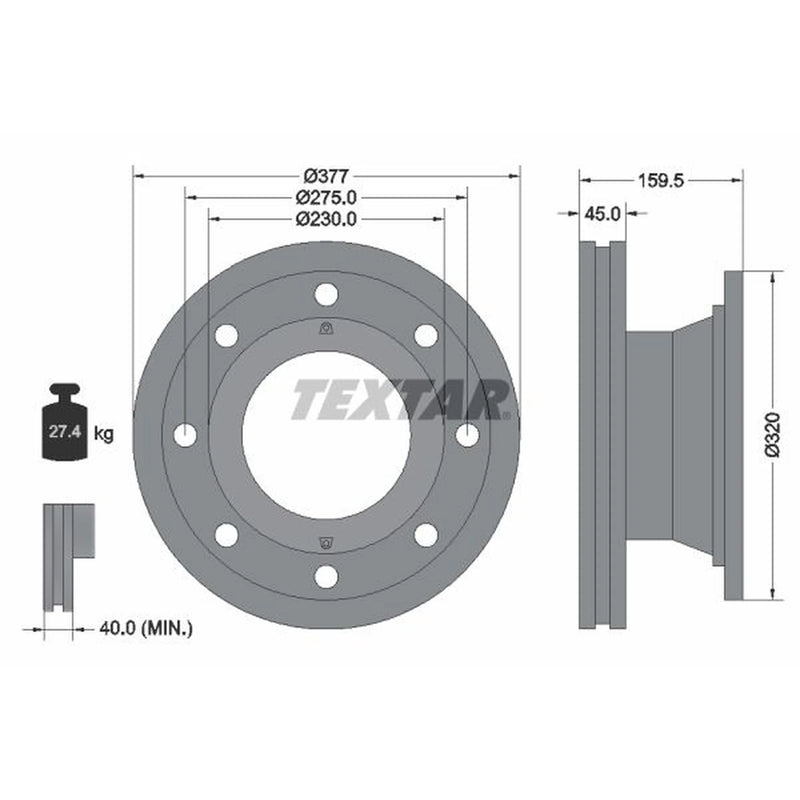 Textar 2 x Internally Vented Brake Discs 92116300 OE 0308834010 0308834017