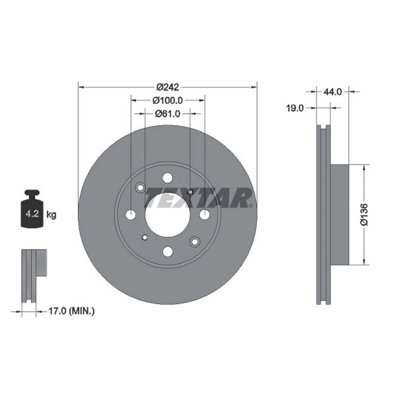 Textar 2 x Internally Vented Front Brake Discs 92060700-x2