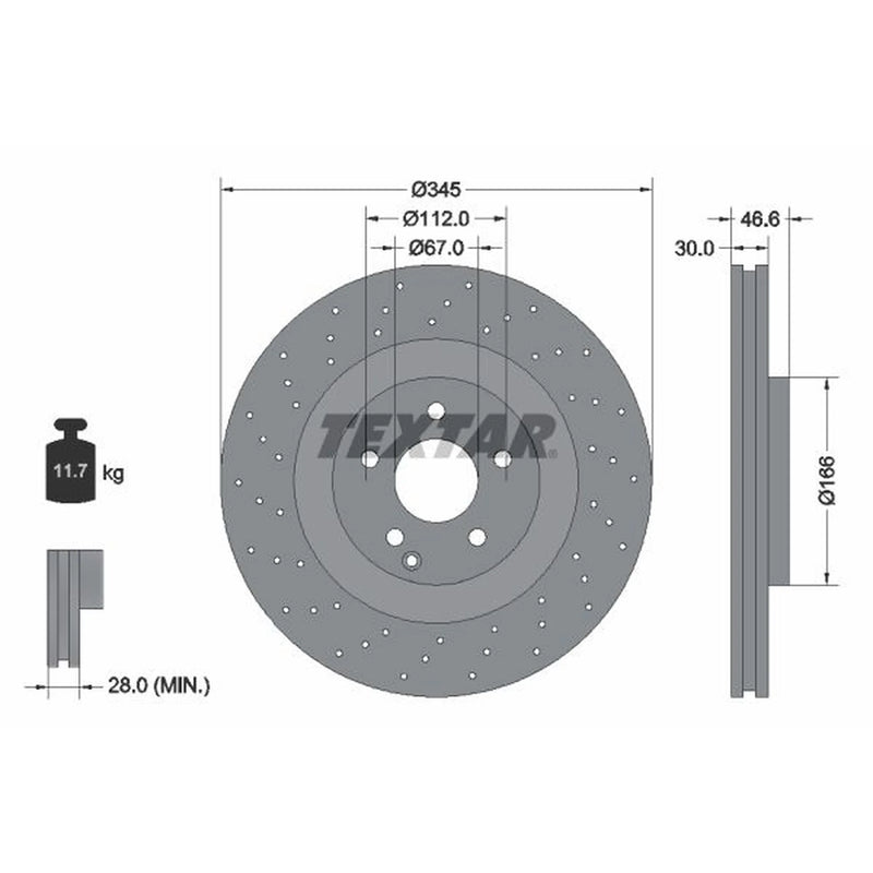 Textar 2 x Perforated Front Brake Discs 92123703-x2
