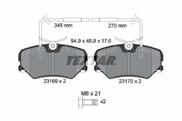 Textar Brake Pad Set Front 94.7mm x 48.8mm x 19.4mm 2316901