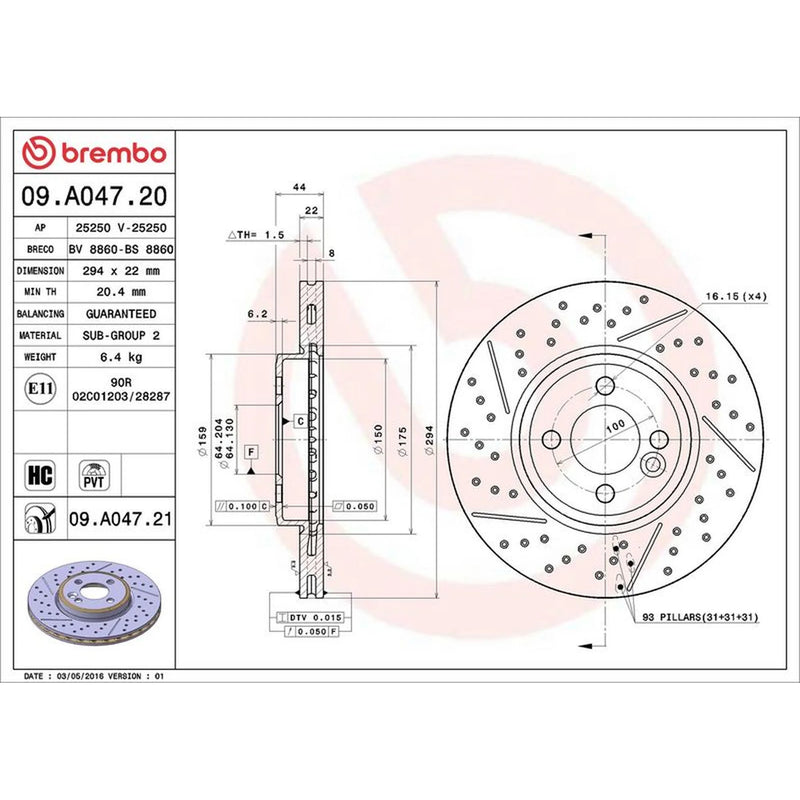 Brembo 2 x Slotted/Perforated Front Brake Discs 09.A047.21-x2
