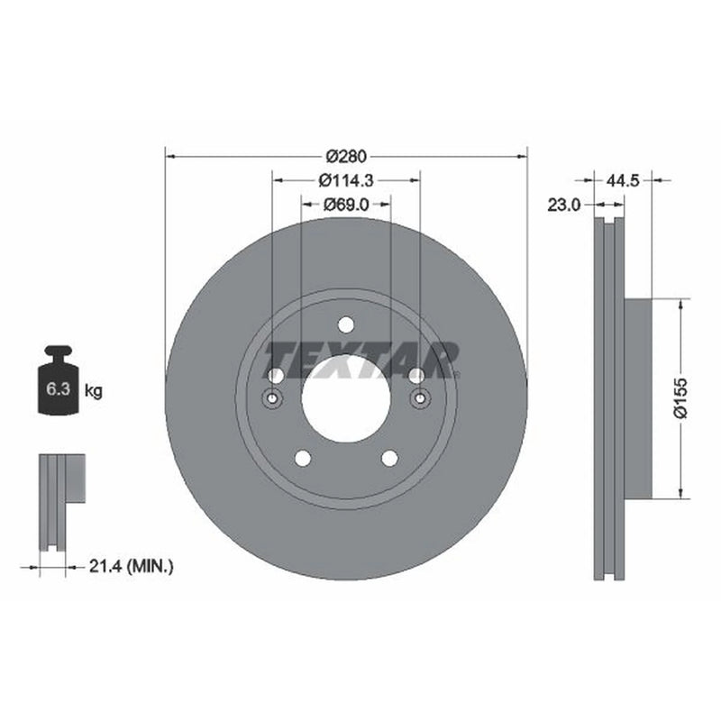Textar 2 x Vented Front Brake Discs 92243103-x2