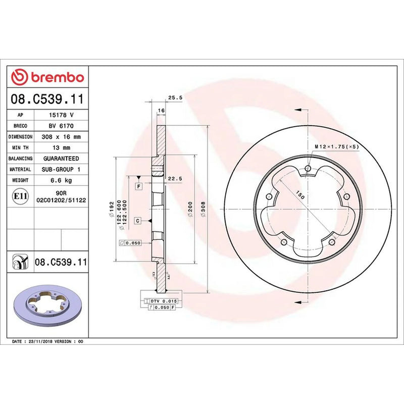 Brembo 2 x Solid Rear Brake Discs 08.C539.11-x2