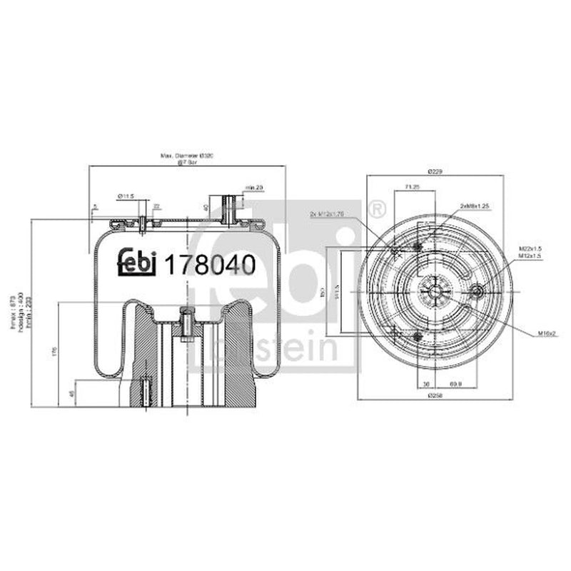 Febi Air Suspension Bellow 258mm 178040
