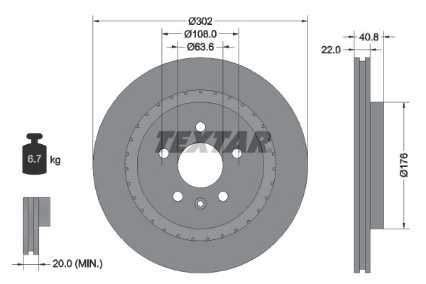 Textar 1 x Vented 302mm Brake Disc 92168305