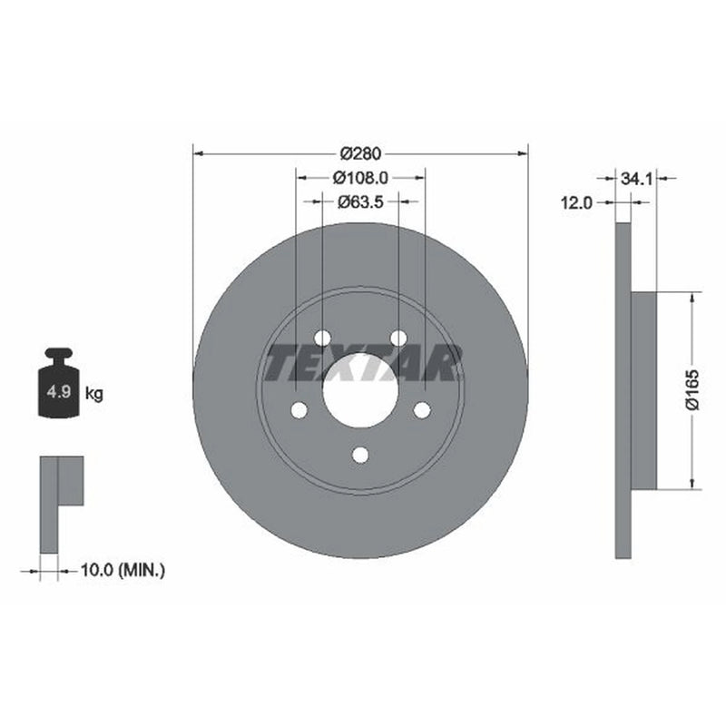 Textar 2 x Solid Rear Brake Discs 92109703-x2