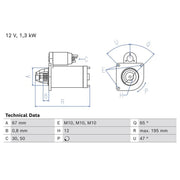 Bosch Starter Motor 12V 1.3kW 12 Teeth 0 986 027 140