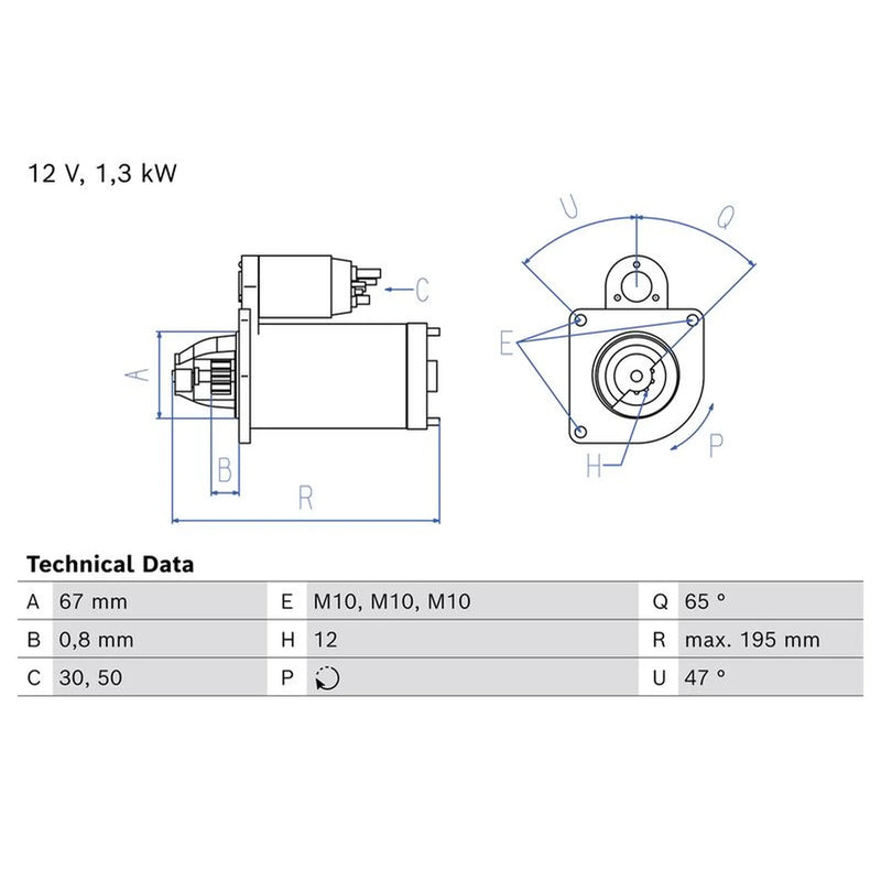 Bosch Starter Motor 12V 1.3kW 12 Teeth 0 986 027 140