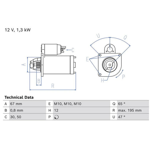 Bosch Starter Motor 12V 1.3kW 12 Teeth 0 986 027 140