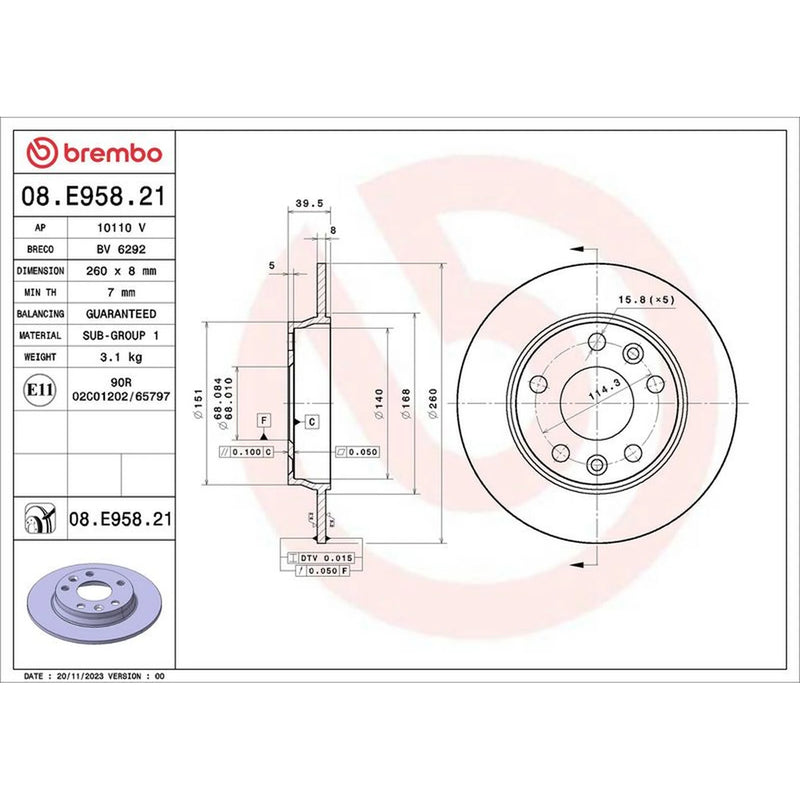 Brembo 2 x Solid Rear Brake Discs 08.E958.21-x2