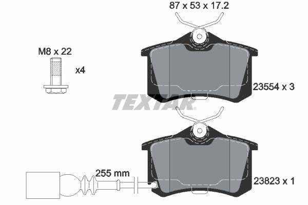 Textar Brake Pad Set Rear 87mm x 53mm x 17.2mm 2382301