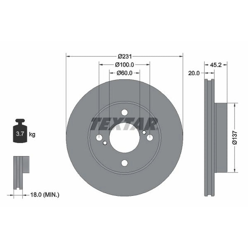 Textar 2 x Vented Front Brake Discs 92309403-x2