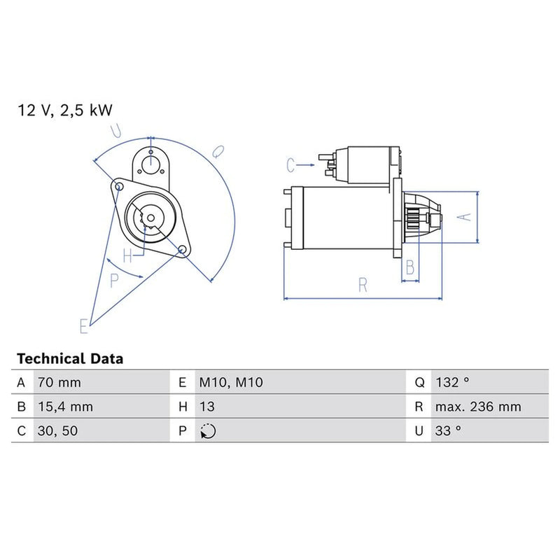 Bosch Starter Motor 12V 2.5kW 13 Teeth 0 986 027 520