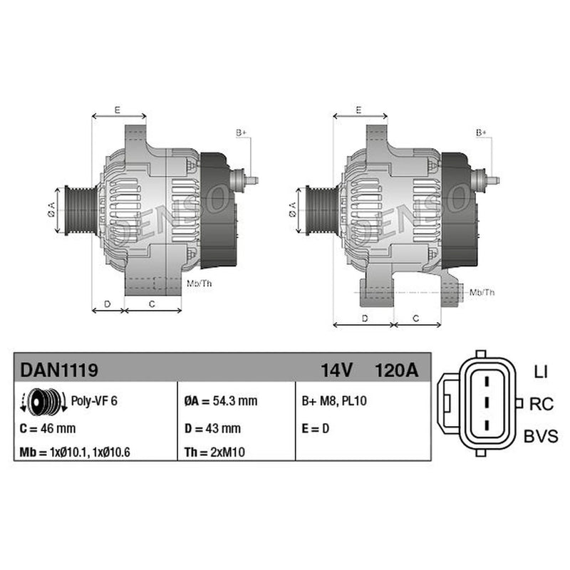 Denso Car Alternator 12V DAN1119