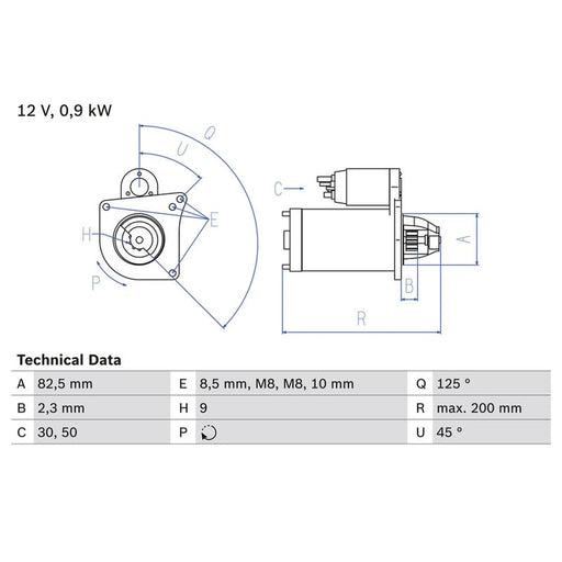 Bosch Starter Motor 12V 0.9kW 9 Teeth 0 986 019 311