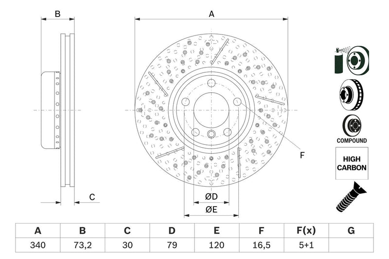 Bosch 2 x Perforated 340mm Brake Disc 0986479E12