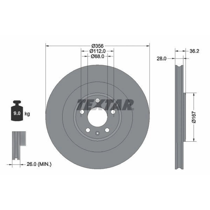 Textar 2 x Vented Rear Brake Discs 92341205