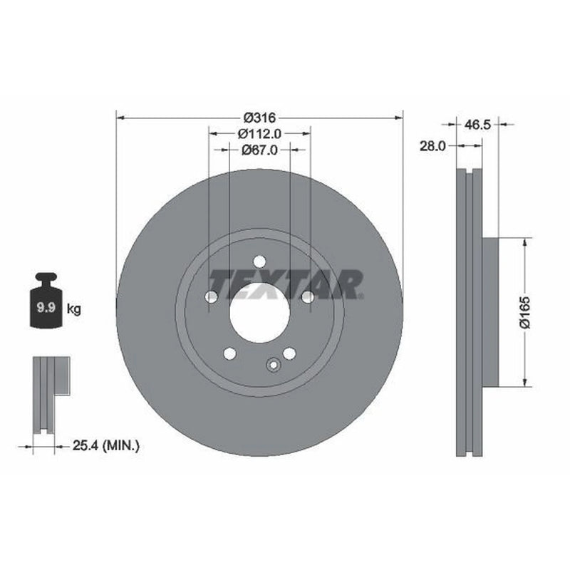 Textar 2 x Vented Front Brake Discs 92073100-x2