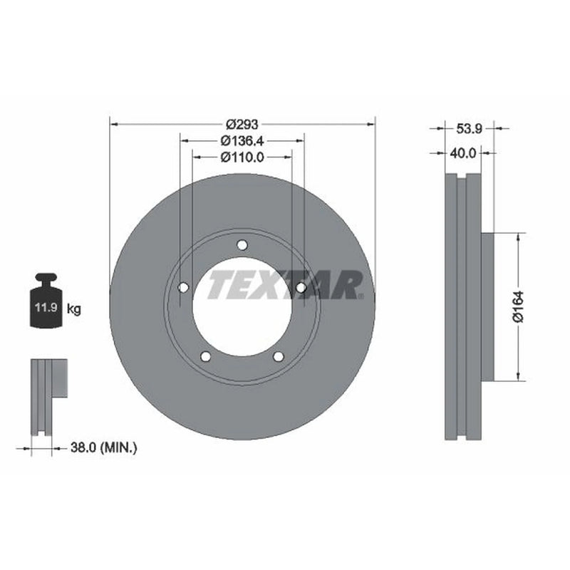 Textar 2 x Vented Front Brake Discs 92281703-x2