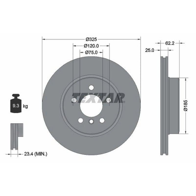 Textar 2 x Vented Front Brake Discs 92141505